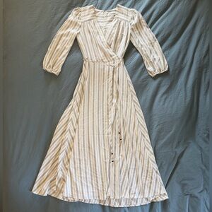 Calvin Klein White and Gray 3/4 Sleeve Wrap Dress